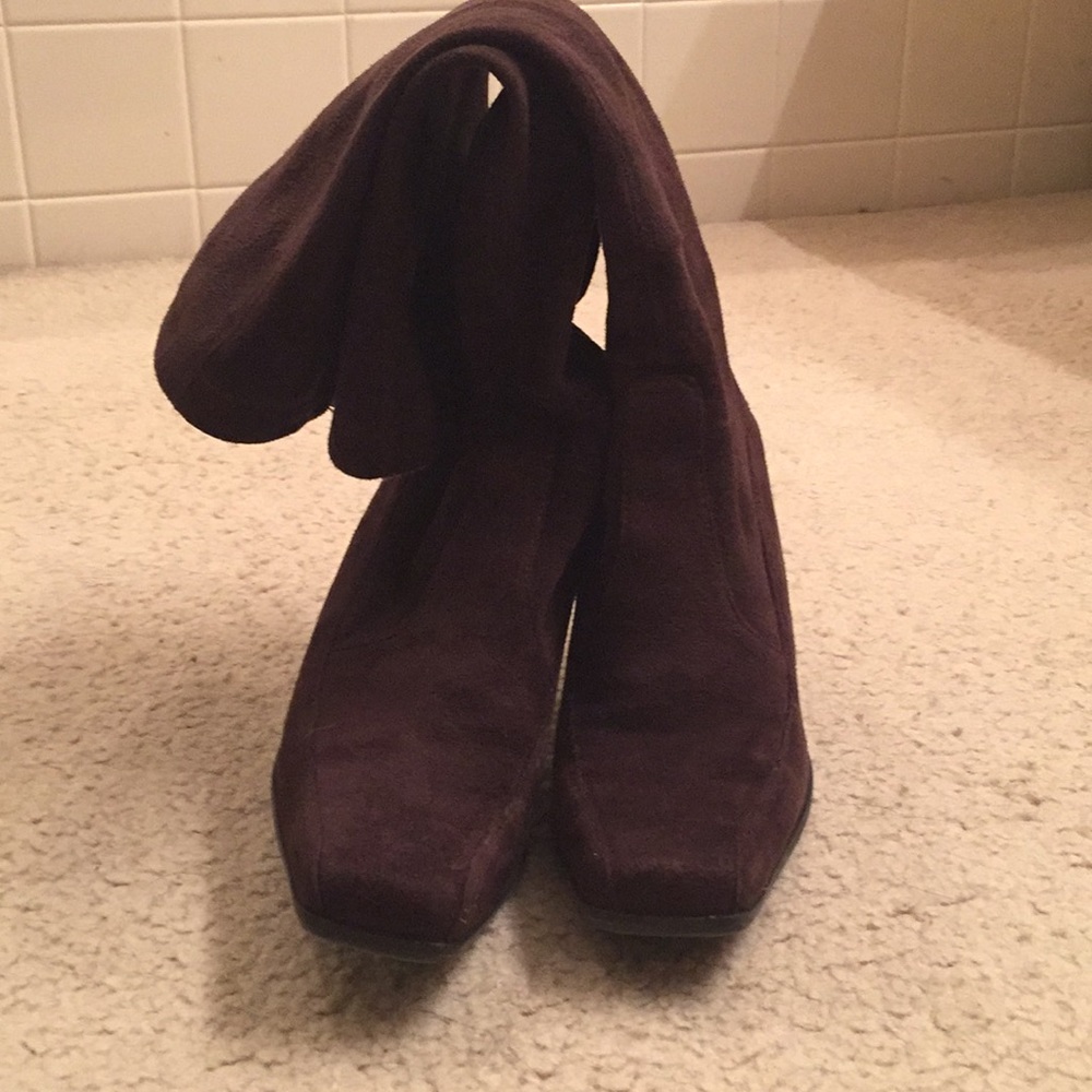 Franco Sarto Dark Brown Suede Knee-High Heeled Boots